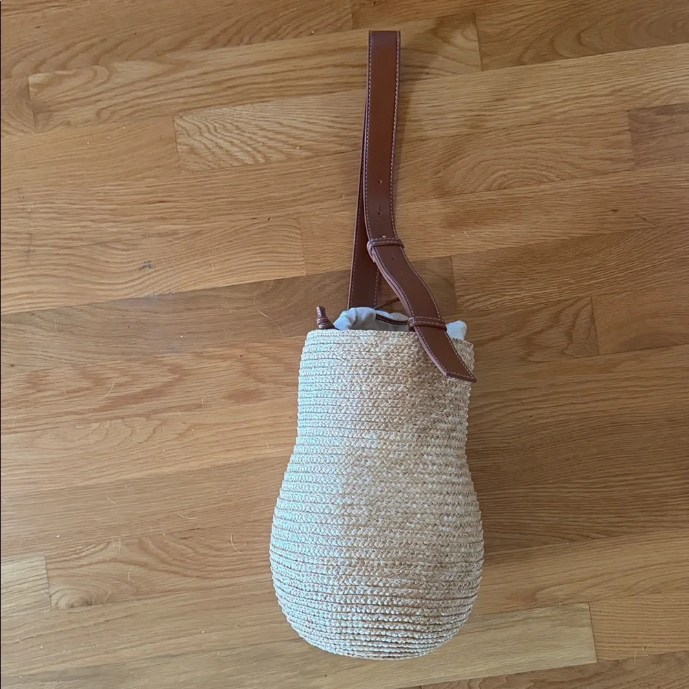 ZARA Woven Straw basket bag with Brown leather Strap - Natural - Picture 5 of 5